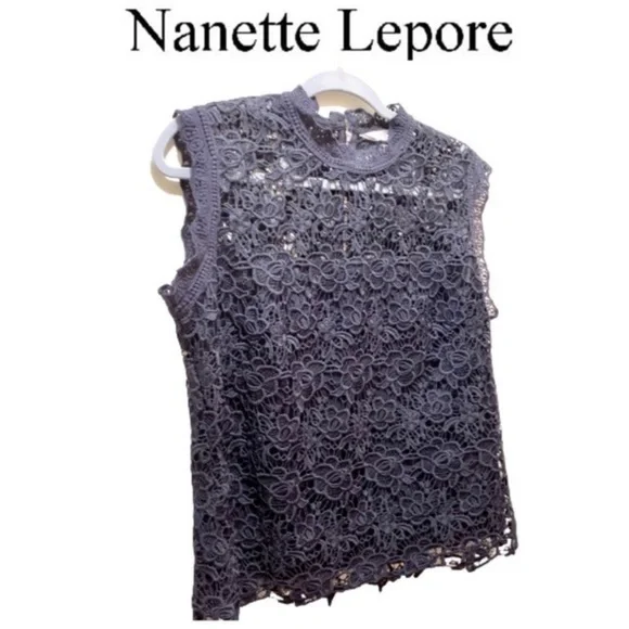 Nanette Nanette Lepore Womens Sleeveless Hi Neck Lace navy blue large NWT - Picture 9 of 9